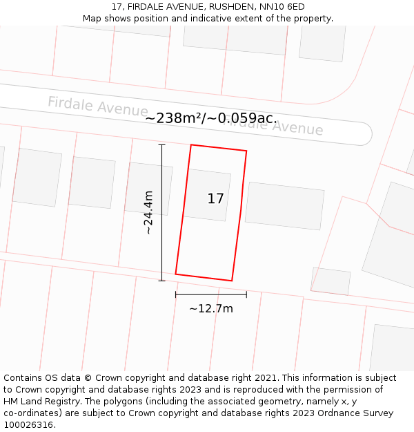 17, FIRDALE AVENUE, RUSHDEN, NN10 6ED: Plot and title map