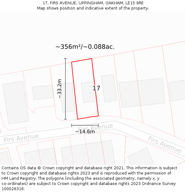 17, FIRS AVENUE, UPPINGHAM, OAKHAM, LE15 9RE: Plot and title map