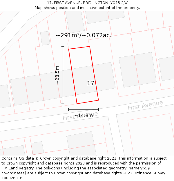 17, FIRST AVENUE, BRIDLINGTON, YO15 2JW: Plot and title map