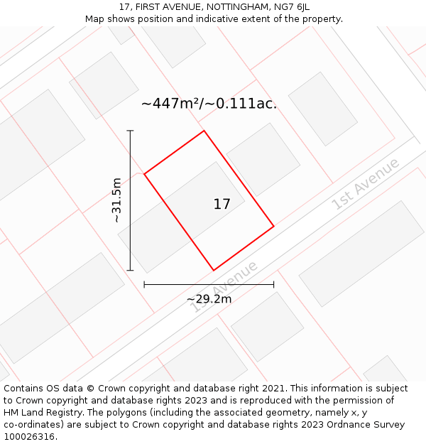 17, FIRST AVENUE, NOTTINGHAM, NG7 6JL: Plot and title map