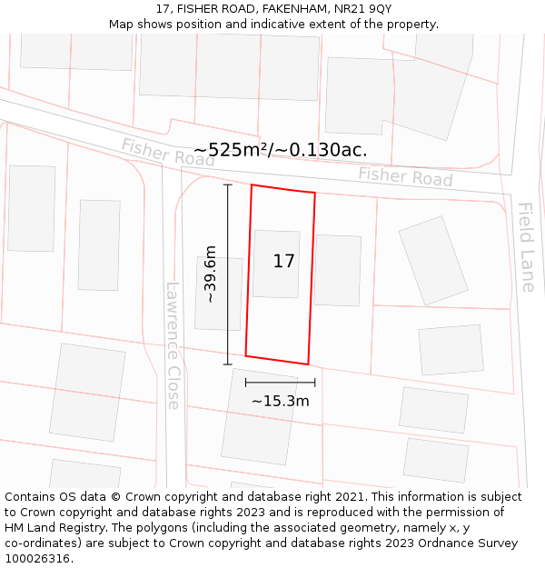17, FISHER ROAD, FAKENHAM, NR21 9QY: Plot and title map