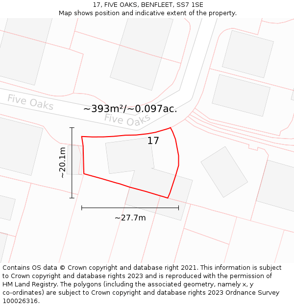 17, FIVE OAKS, BENFLEET, SS7 1SE: Plot and title map