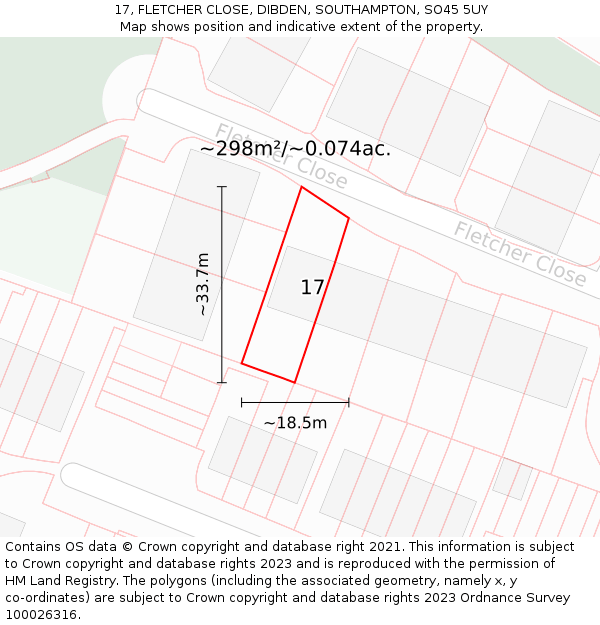 17, FLETCHER CLOSE, DIBDEN, SOUTHAMPTON, SO45 5UY: Plot and title map