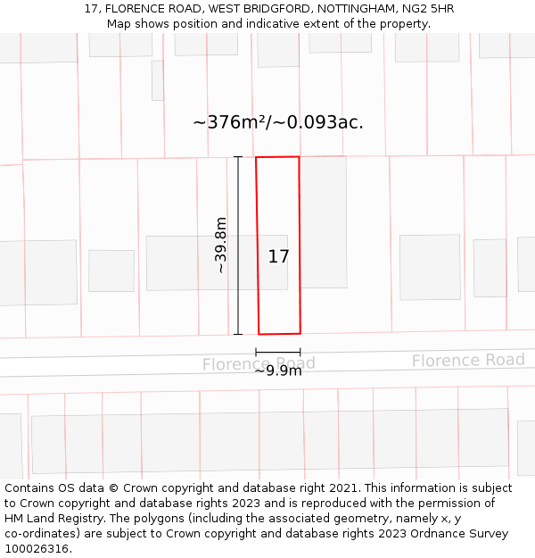 17, FLORENCE ROAD, WEST BRIDGFORD, NOTTINGHAM, NG2 5HR: Plot and title map