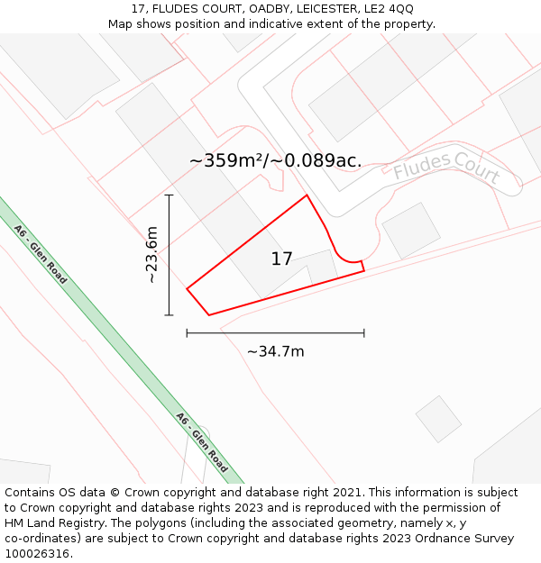 17, FLUDES COURT, OADBY, LEICESTER, LE2 4QQ: Plot and title map