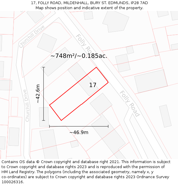 17, FOLLY ROAD, MILDENHALL, BURY ST. EDMUNDS, IP28 7AD: Plot and title map