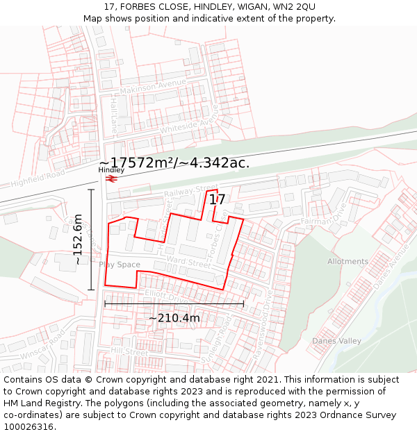 17, FORBES CLOSE, HINDLEY, WIGAN, WN2 2QU: Plot and title map