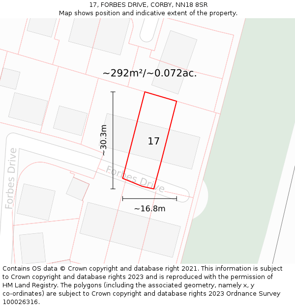 17, FORBES DRIVE, CORBY, NN18 8SR: Plot and title map