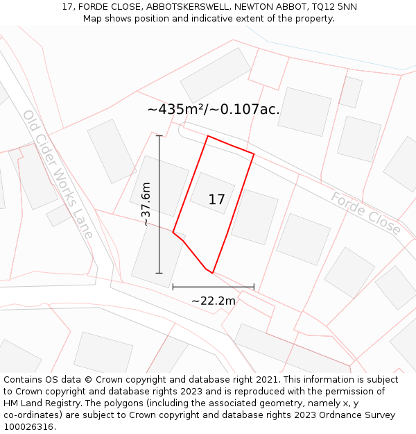 17, FORDE CLOSE, ABBOTSKERSWELL, NEWTON ABBOT, TQ12 5NN: Plot and title map