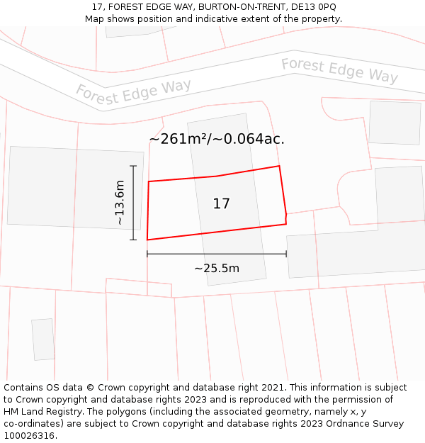 17, FOREST EDGE WAY, BURTON-ON-TRENT, DE13 0PQ: Plot and title map