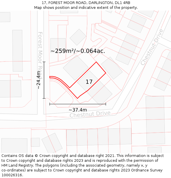 17, FOREST MOOR ROAD, DARLINGTON, DL1 4RB: Plot and title map