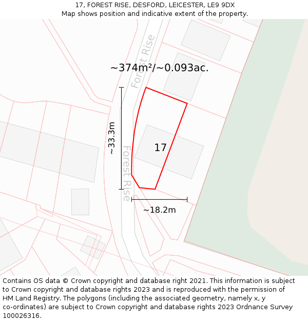 17, FOREST RISE, DESFORD, LEICESTER, LE9 9DX: Plot and title map