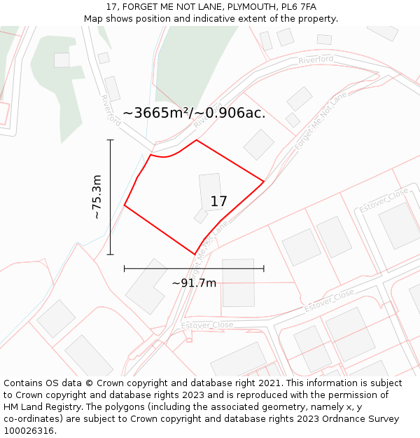 17, FORGET ME NOT LANE, PLYMOUTH, PL6 7FA: Plot and title map