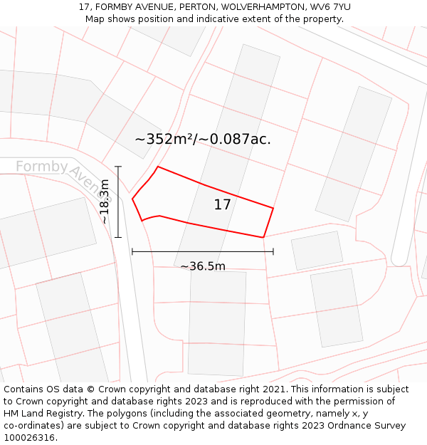 17, FORMBY AVENUE, PERTON, WOLVERHAMPTON, WV6 7YU: Plot and title map