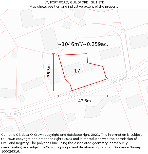 17, FORT ROAD, GUILDFORD, GU1 3TD: Plot and title map