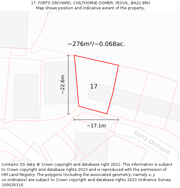 17, FORTS ORCHARD, CHILTHORNE DOMER, YEOVIL, BA22 8RH: Plot and title map