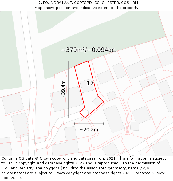 17, FOUNDRY LANE, COPFORD, COLCHESTER, CO6 1BH: Plot and title map