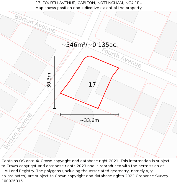 17, FOURTH AVENUE, CARLTON, NOTTINGHAM, NG4 1PU: Plot and title map