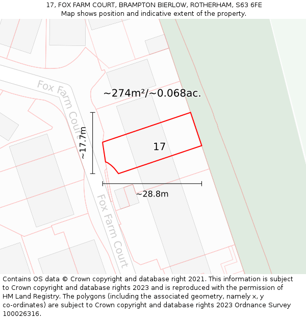 17, FOX FARM COURT, BRAMPTON BIERLOW, ROTHERHAM, S63 6FE: Plot and title map