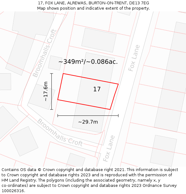 17, FOX LANE, ALREWAS, BURTON-ON-TRENT, DE13 7EG: Plot and title map