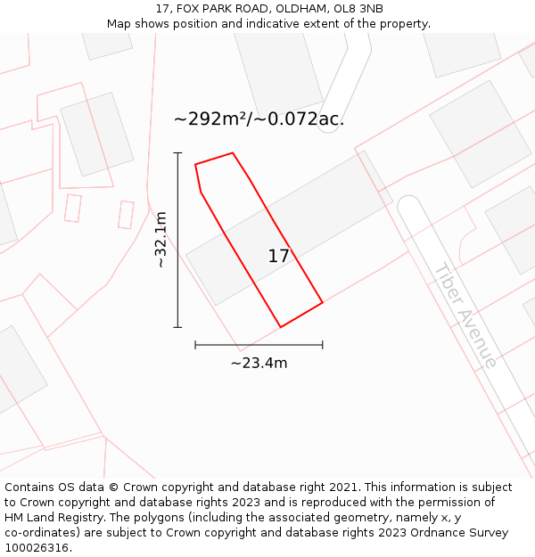 17, FOX PARK ROAD, OLDHAM, OL8 3NB: Plot and title map