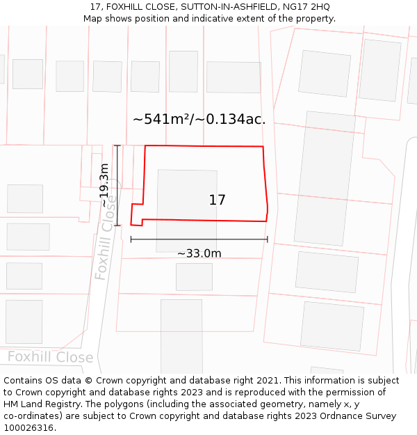 17, FOXHILL CLOSE, SUTTON-IN-ASHFIELD, NG17 2HQ: Plot and title map