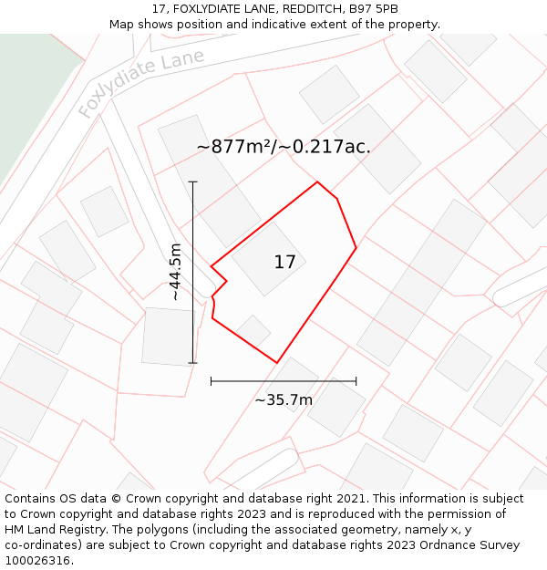 17, FOXLYDIATE LANE, REDDITCH, B97 5PB: Plot and title map
