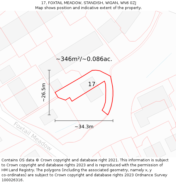 17, FOXTAIL MEADOW, STANDISH, WIGAN, WN6 0ZJ: Plot and title map