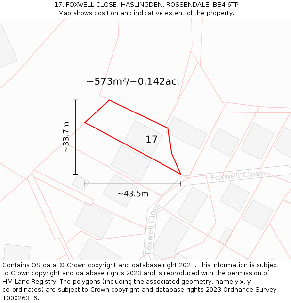 17, FOXWELL CLOSE, HASLINGDEN, ROSSENDALE, BB4 6TP: Plot and title map