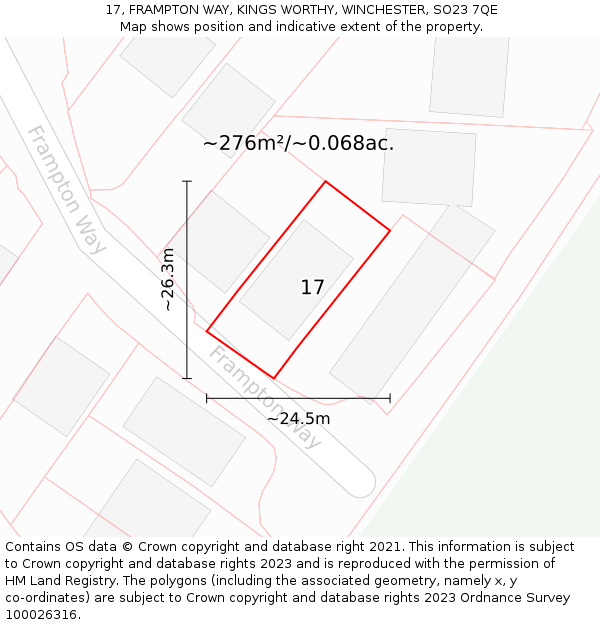 17, FRAMPTON WAY, KINGS WORTHY, WINCHESTER, SO23 7QE: Plot and title map