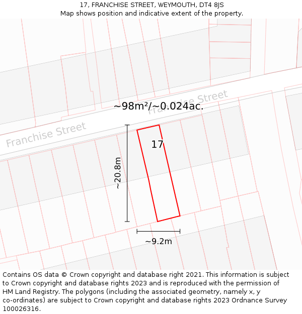 17, FRANCHISE STREET, WEYMOUTH, DT4 8JS: Plot and title map