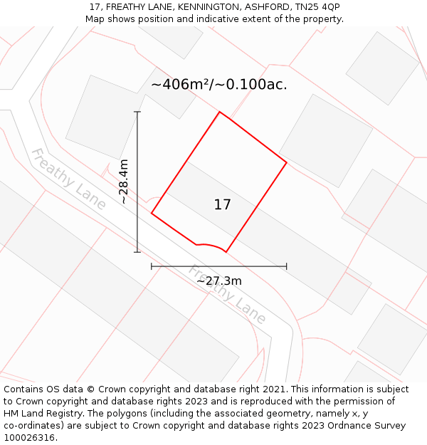 17, FREATHY LANE, KENNINGTON, ASHFORD, TN25 4QP: Plot and title map