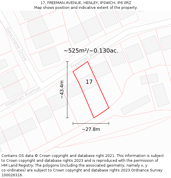 17, FREEMAN AVENUE, HENLEY, IPSWICH, IP6 0RZ: Plot and title map