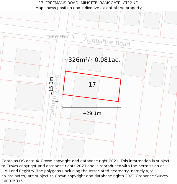 17, FREEMANS ROAD, MINSTER, RAMSGATE, CT12 4DJ: Plot and title map