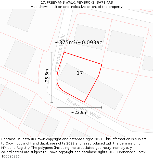 17, FREEMANS WALK, PEMBROKE, SA71 4AS: Plot and title map