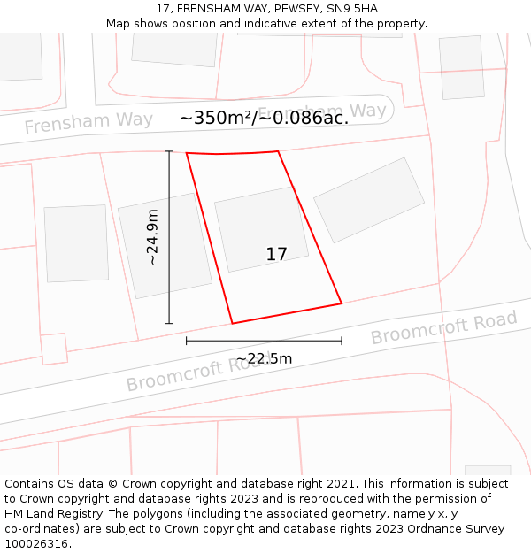 17, FRENSHAM WAY, PEWSEY, SN9 5HA: Plot and title map