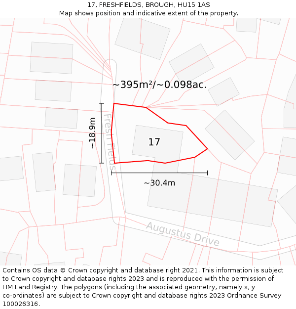 17, FRESHFIELDS, BROUGH, HU15 1AS: Plot and title map