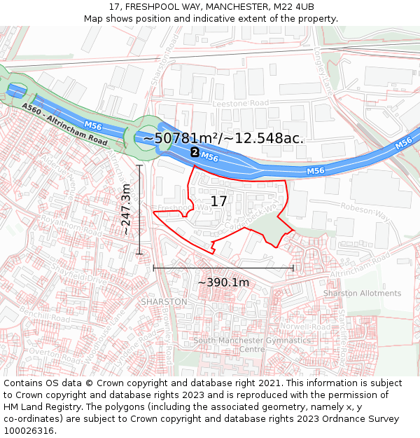 17, FRESHPOOL WAY, MANCHESTER, M22 4UB: Plot and title map