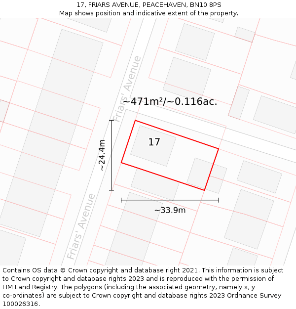 17, FRIARS AVENUE, PEACEHAVEN, BN10 8PS: Plot and title map