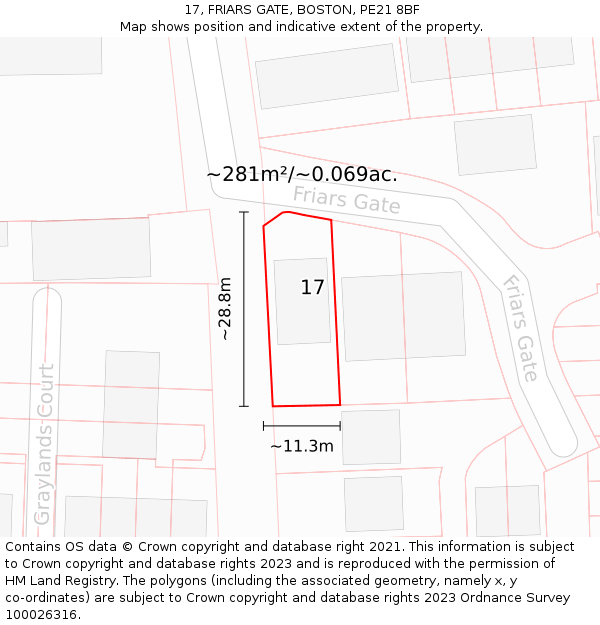 17, FRIARS GATE, BOSTON, PE21 8BF: Plot and title map