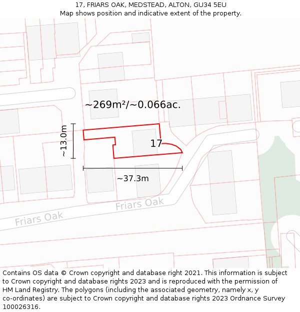 17, FRIARS OAK, MEDSTEAD, ALTON, GU34 5EU: Plot and title map