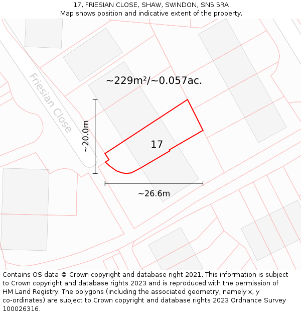 17, FRIESIAN CLOSE, SHAW, SWINDON, SN5 5RA: Plot and title map