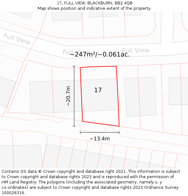 17, FULL VIEW, BLACKBURN, BB2 4QB: Plot and title map