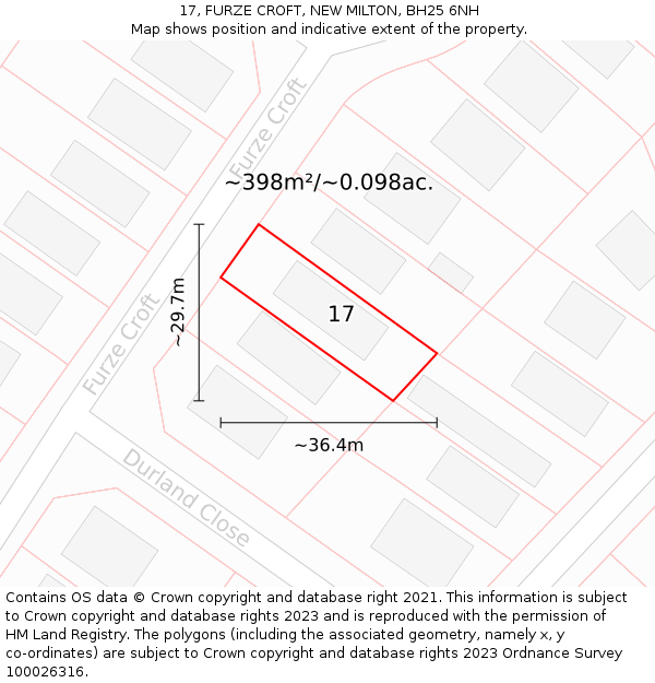 17, FURZE CROFT, NEW MILTON, BH25 6NH: Plot and title map