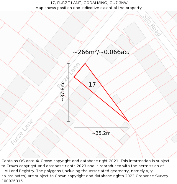 17, FURZE LANE, GODALMING, GU7 3NW: Plot and title map