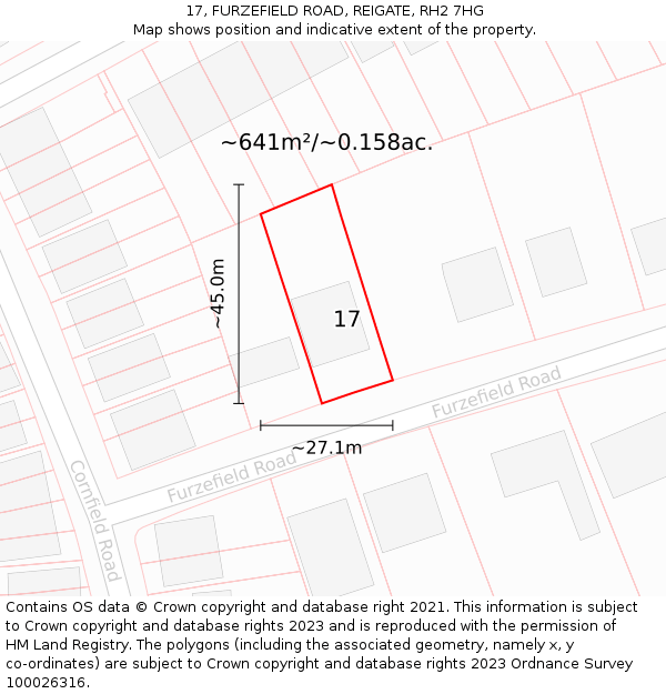 17, FURZEFIELD ROAD, REIGATE, RH2 7HG: Plot and title map