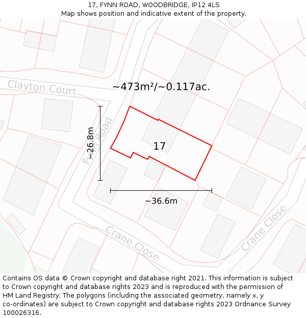 17, FYNN ROAD, WOODBRIDGE, IP12 4LS: Plot and title map