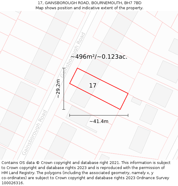 17, GAINSBOROUGH ROAD, BOURNEMOUTH, BH7 7BD: Plot and title map