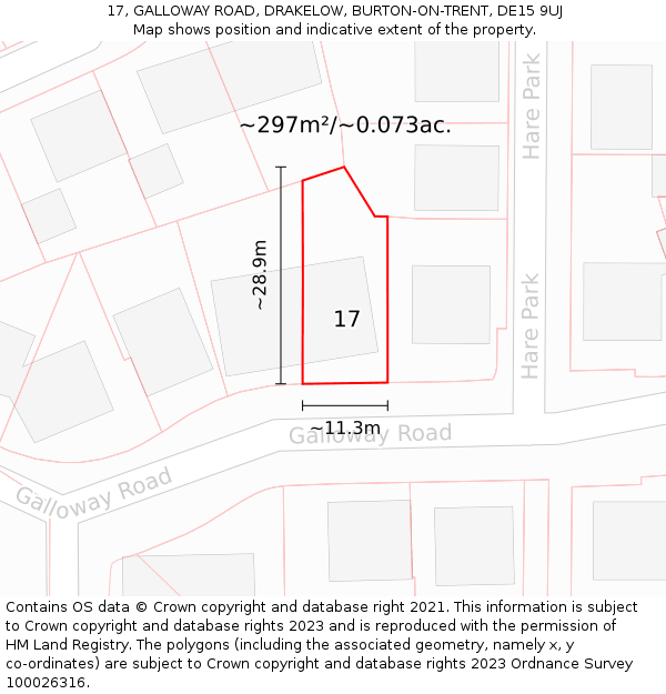 17, GALLOWAY ROAD, DRAKELOW, BURTON-ON-TRENT, DE15 9UJ: Plot and title map