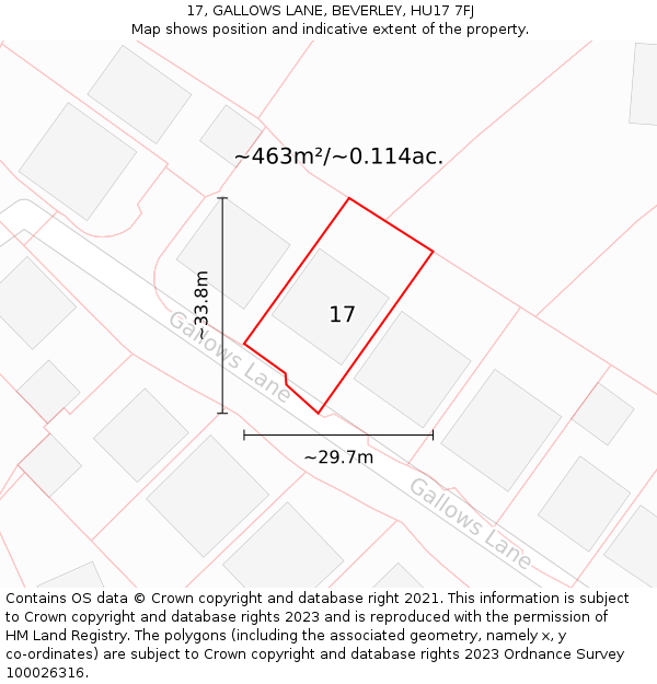 17, GALLOWS LANE, BEVERLEY, HU17 7FJ: Plot and title map